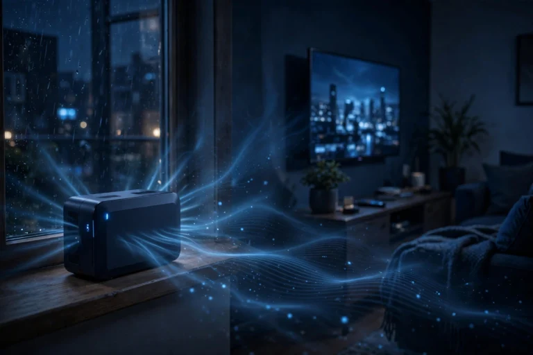 5G home broadband hub providing wireless internet for IPTV streaming in a UK home
