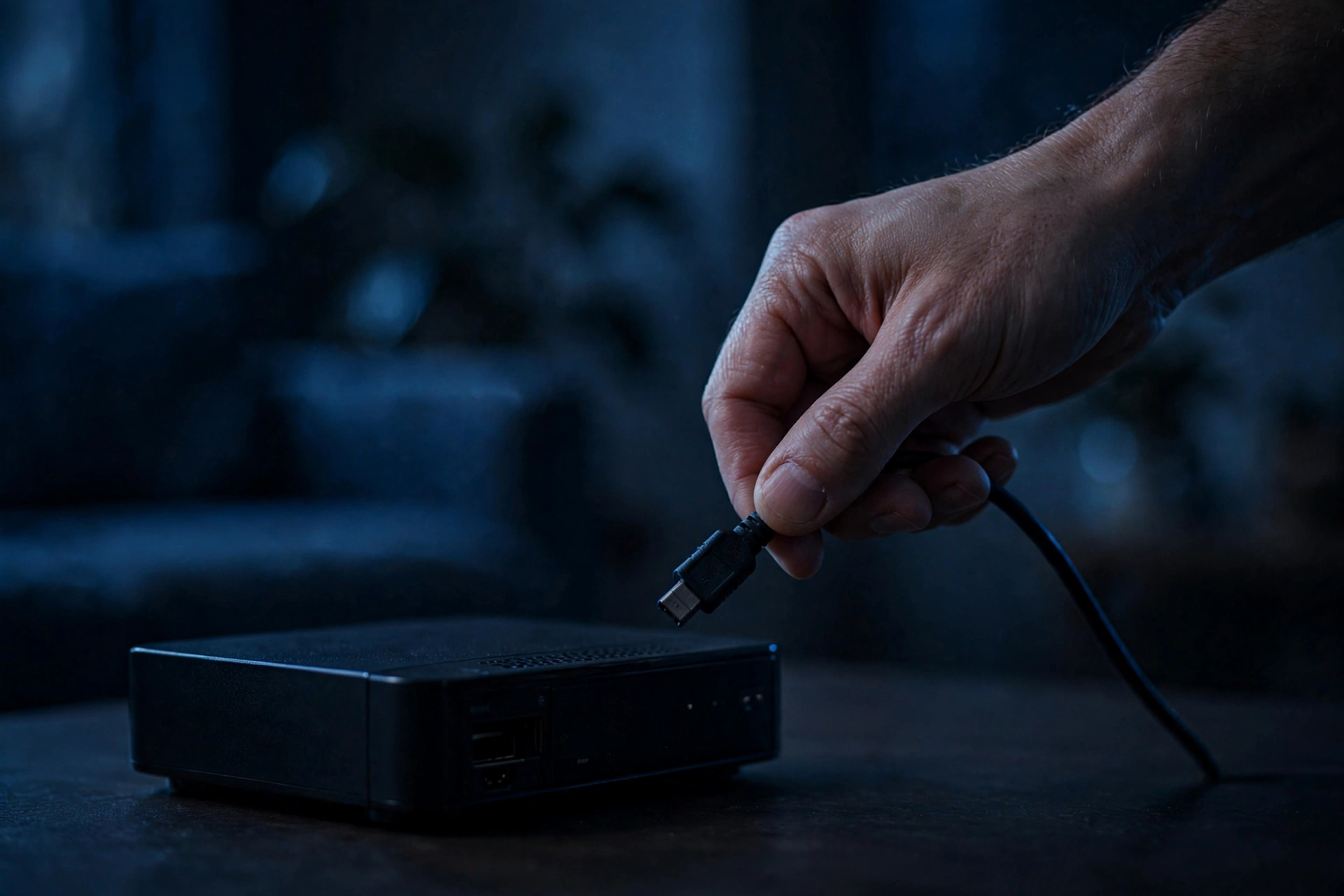 Hand unplugging a cable from a TV set-top box, for a guide on how to cancel Virgin Media TV