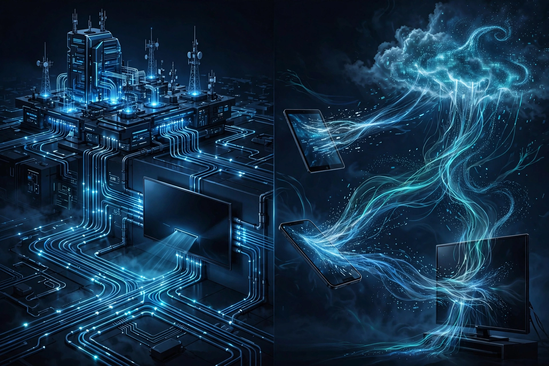 Side-by-side illustration of the IPTV vs OTT difference in network delivery