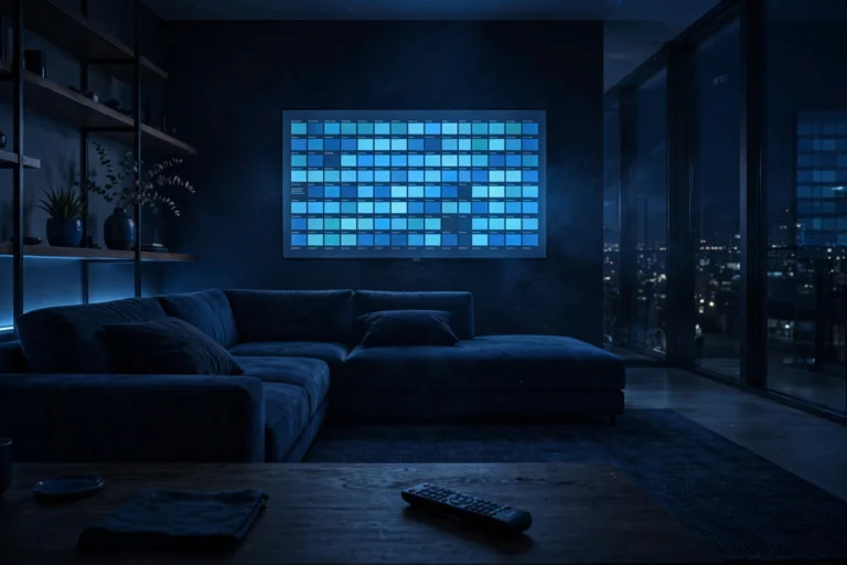 Television displaying an electronic programme guide grid, illustrating what an EPG is